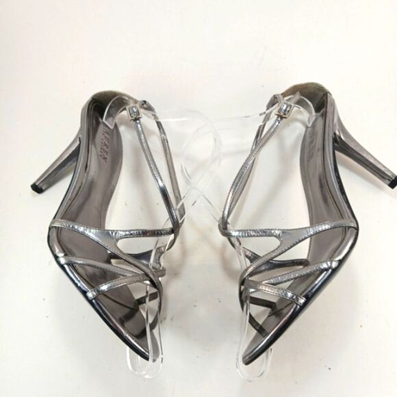 LAUREN Ralph Lauren Abriella Metallic Silver Strappy 4-inch Stiletto Size 10B. - Picture 5 of 13